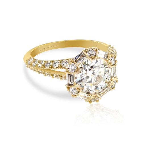 Dino Lonzano Art Deco  Diamond Halo Engagement Ring, 18k Yellow Gold